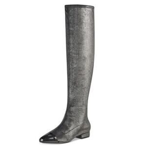 Women's Charcoal Grey Metallic Over-The-Knee Stretch Boots | Size 7.5 M | NEW